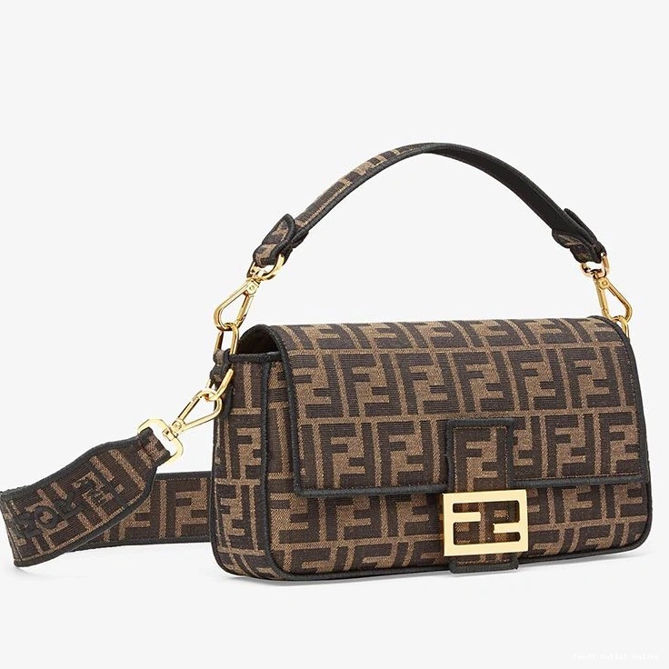 Affordable Baguette FF Bag Motif Fendi Medium Brown In Fabric 0726
